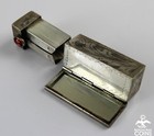 Art Nouveau Floral Etched Silver   Red Cabochon Vintage Lipstick Holder W mirror