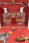 Vintage 1960 s Travel Bar Set Flask Bottles Strainer  Corkscrew Case
