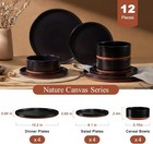 12 Pieces Porcelain Dinnerware Set  Dishes Set For 4  Charcoal Black