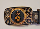 Vintage Masonic Freemason 32nd Degree Leather Black Belt   Brass Buckle Usa