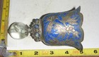 Old Chinese Bell W mandarin Hat Peking Glass Finial - Blue  silver  4   h