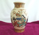Antique Japanese Meiji Period Blue Shimazu Seal Signed Satsuma Vase 9 5  
