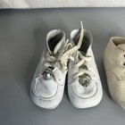 Vintage  Baby Shoes Lot-white Leather With Bells cream Cloth Booties-1950 Style