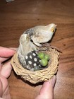 Vintage Christmas Pair Birds In Basket Nest With Eggs Real Feathers Moveable