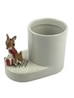 Nora Fleming White Ceramic Pinstripes Round Cutie Container Mini Rudolph Figure