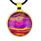Handmade Pendant Necklace   Earring Set  sunset Over The Water  Gold Bezel