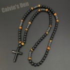 Black Obsidian Tiger Eye Black Alloy Cross Pendant Necklace Men Women Gift