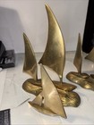 Vtg Sailboats Solid Brass 6-boats 4-freestanding Nautical Ships Decor Set 