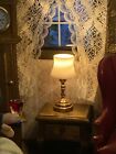1 12 New Dollhouse Miniature Led White Shade Gold Table Lamp Battery Light