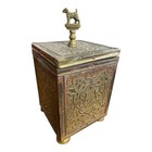 Antique Anglo-persian Brass Humidor   Tea Caddy With Airedale Terrier Finial