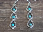 Native American Sterling Silver Shadowbox Turquoise Dangle Earrings - Yazzie
