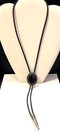Vintage Bb Western Onyx   Sterling Silver Leather Cord Bolaro Bolo Tie