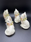 Set Of 4 Ceramic Cats With Blue Eyes White 