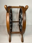 Hellerware Wine Bottle Rack  Nautical  Ship s Wheel  Helm  Vintage Wood  Holds 7