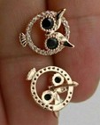 Owl Stud Earrings 14k Rose Gold Plated 2ct Round Cut Lab Created Black Diamond