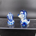Russian Gzhel Porcelain Reptile Figurine Lot 2 Blue White Snake Alligator Animal