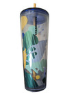 Starbucks Blue Green Palm Leaf Summer Cold Cup Straw Venti Tumbler 24 Oz