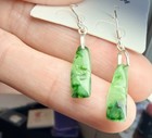 Natural Burmese Jadeite Jade A Grade Bamboo Earrings     Icy Vivid Green Color