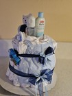2 Tier Diaper Cake Jump Suit Set Boy  Blue 0-3mo 11 Pieces   56  Diapers 