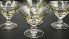 Vtg Set Of 4 Mid-century Modern Mini Martini Glasses Gold Band   Green Polka Dot