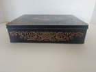 Vintage Black English Rose Floral And Gold Scrolling Hinged Tin Made In England