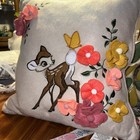 Disney Parks Bambi Embroidered Throw Decorative Floral Pillow 18 X 18 In