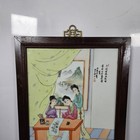 Chinese Rose Familie Porcelain Framed Hand Painted Tile Plaque Wall Hang 13 x19 