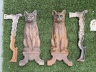 Antique Gothic Cast Iron Cat Andirons  Stamped Tennessee Chrome Company