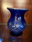 Large Cobalt Blue Vase 10    Tall Bohemian Style High Quality Cut Etched Scalloped