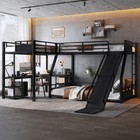 L-shaped Metal Triple Bunk Bed Twin Over Full Bunk Bed With Twin Size Loft Bed