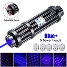 Blue Burning Laser Pointer High Power Visible Light Beam  5 Head Caps 10w