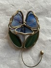 Vintage Hand Crafted Stained Glass Hanging Sun Catcher Blue Flower Bloom