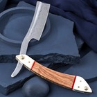 Stainless Steel Damascus Straight Razor For Men Barber Shaving Wood Handle