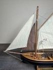 Vtg Hand Made Wooden Model Galway Hooker Sailing Fishing Boat Canvas Sail Encore