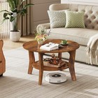 Round Coffee Table 2-tier Small Coffee Table With Storage Shelf Circle Wood