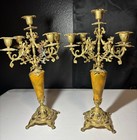Pair Of Antique French Brass Boroque Style 5 Arm Candelabras  15 5   