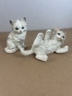 Vintage Porcelain Ceramic Cat Figurine Set Of 2 White Gray Kittens Feline Decor
