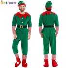Elf Costume Christmas Santa Helper Adult Xmas Dress Claus Set Green Outfit Kids