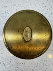 Vintage Ribbed Glass With Brass Lid Powder Jar Rose Emblem Vanity Art Deco