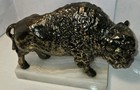 Bison Buffalo Statue Sculpture Figurine  lot Of 2  On Marble Cooper Or Bronze 