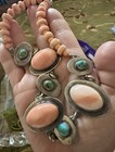Vtg Coral Turquoise Sterling Silver Statement Necklace 15 5   