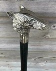 Wooden Walking Stick Cane New Classic Style Silver Wolf Head Brass Handle Black
