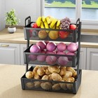 Fruit Basket Bowls For Kitchen Counter - Metal Fruit Stand With Handle - 3 Tier