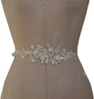 Bling Paillette Rhinestones Lace Appliques Pearl Beaded Bridal Sash Belt Appliqu