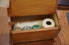 Vintage Wood Sewing Box Storage Caddy W  Hinged Lids   Handle Handcrafted U s a 