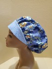 Yellow   Blue Flowers Women s Bouffant Surgical Scrub Hat cap Handmade