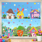6 Sheets Easter Window Cling Decorations  81 Pcs Cute Cartoon House Bunny Flower