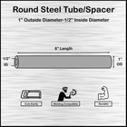 Mild Steel Spacer-tubing- 1  Od X 1 2  Id X 8  Long--fits M12 Or 1 2  Bolts