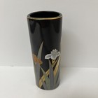 Otagiri Japan Black Oval Bud Vase Red White Irises Gold Trim Porcelain 6 25   