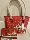 Disney Parks Christmas Dooney Bourke Tote   Matching Wallet Nwt                     